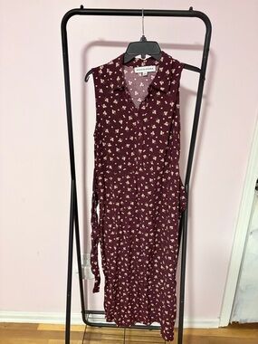 Emma & Michele Burgundy Sleeveless Floral Midi Dress